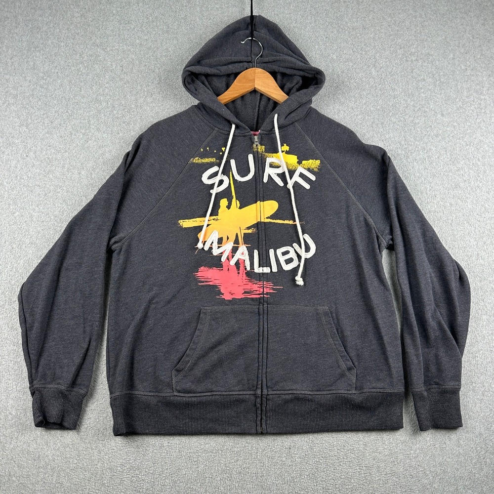 Old Navy Hoodie Mens XL Surf Malibu Gray Full Zip Graphic Sweatshirt